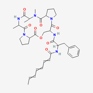 molecular formula C37H48N6O8 B10765474 N-[1-oxo-3-phenyl-1-[(13,16,17-trimethyl-2,6,12,15,18-pentaoxo-5-oxa-1,11,14,17-tetrazatricyclo[17.3.0.07,11]docosan-3-yl)amino]propan-2-yl]octa-2,4,6-trienamide 