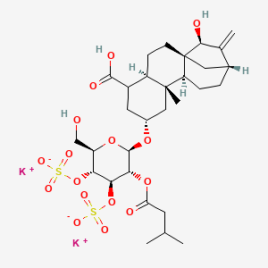 molecular formula C30H44K2O16S2 B10765900 dipotassium;[(2R,3R,4R,5R,6R)-2-[[(1R,4R,7R,9R,10S,13R,15S)-5-carboxy-15-hydroxy-9-methyl-14-methylidene-7-tetracyclo[11.2.1.01,10.04,9]hexadecanyl]oxy]-6-(hydroxymethyl)-3-(3-methylbutanoyloxy)-5-sulfonatooxyoxan-4-yl] sulfate 