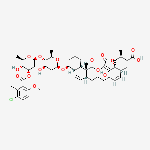 molecular formula C50H63ClO16 B10765916 (1S,3R,6R,7Z,13R,16S,17S,21R,22R)-17-[(2R,4R,5S,6R)-5-[(2S,4R,5R,6R)-4-(3-chloro-6-methoxy-2-methylbenzoyl)oxy-5-hydroxy-6-methyloxan-2-yl]oxy-4-hydroxy-6-methyloxan-2-yl]oxy-28-hydroxy-3,22-dimethyl-23,26-dioxo-24,27-dioxapentacyclo[23.2.1.01,6.013,22.016,21]octacosa-4,7,14,25(28)-tetraene-4-carboxylic acid 