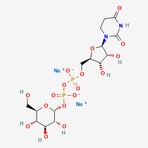 molecular formula C15H24N2Na2O17P2 B10765945 disodium;[[(2R,3S,4R,5R)-5-(2,4-dioxo-1,3-diazinan-1-yl)-3,4-dihydroxyoxolan-2-yl]methoxy-oxidophosphoryl] [(2R,3R,4S,5S,6R)-3,4,5-trihydroxy-6-(hydroxymethyl)oxan-2-yl] phosphate 