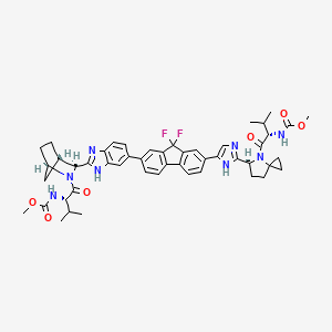 molecular formula C49H54F2N8O6 B10768270 methyl N-[(2S)-1-[(5S)-5-[5-[9,9-difluoro-7-[2-[(1R,3S,4S)-2-[(2S)-2-(methoxycarbonylamino)-3-methylbutanoyl]-2-azabicyclo[2.2.1]heptan-3-yl]-3H-benzimidazol-5-yl]fluoren-2-yl]-1H-imidazol-2-yl]-4-azaspiro[2.4]heptan-4-yl]-3-methyl-1-oxobutan-2-yl]carbamate 