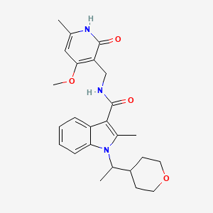 molecular formula C25H31N3O4 B10768599 N-[(4-methoxy-6-methyl-2-oxo-1H-pyridin-3-yl)methyl]-2-methyl-1-[1-(oxan-4-yl)ethyl]indole-3-carboxamide 