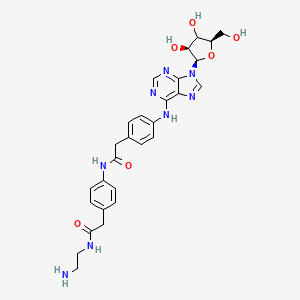 molecular formula C28H32N8O6 B10768650 N-(2-aminoethyl)-2-[4-[[2-[4-[[9-[(2R,3S,5R)-3,4-dihydroxy-5-(hydroxymethyl)oxolan-2-yl]purin-6-yl]amino]phenyl]acetyl]amino]phenyl]acetamide 