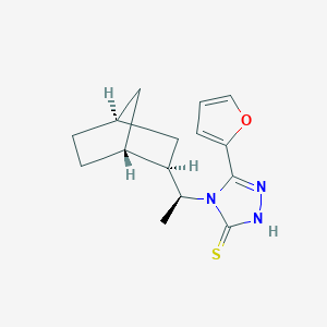 molecular formula C15H19N3OS B10768710 4-((S)-1-((1R,2R,4S)-bicyclo[2.2.1]heptan-2-yl)ethyl)-5-(furan-2-yl)-4H-1,2,4-triazole-3-thiol 