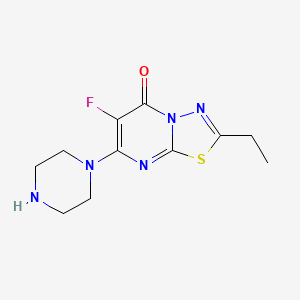 molecular formula C11H14FN5OS B10768807 2-Ethyl-6-fluoro-7-(1-piperazinyl)-[1,3,4]thiadiazolo[3,2-a]pyrimidin-5-one 