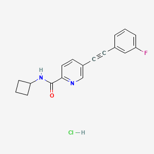 molecular formula C18H16ClFN2O B10768885 N-Cyclobutyl-5-((3-fluorophenyl)ethynyl)ethynyl)picolinamide hydrochloride 