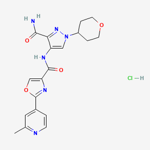 molecular formula C19H21ClN6O4 B10768907 N-(3-carbamoyl-1-(tetrahydro-2H-pyran-4-yl)-1H-pyrazol-4-yl)-2-(2-methylpyridin-4-yl)oxazole-4-carboxamide hydrochloride 