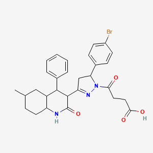 molecular formula C29H32BrN3O4 B10768926 4-[3-(4-bromophenyl)-5-(6-methyl-2-oxo-4-phenyl-3,4,4a,5,6,7,8,8a-octahydro-1H-quinolin-3-yl)-3,4-dihydropyrazol-2-yl]-4-oxobutanoic acid 
