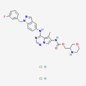 molecular formula C27H29Cl2FN8O3 B10769022 morpholin-3-ylmethyl N-[4-[[1-[(3-fluorophenyl)methyl]indazol-5-yl]amino]-5-methylpyrrolo[2,1-f][1,2,4]triazin-6-yl]carbamate;dihydrochloride 