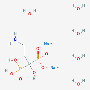 molecular formula C3H19NNa2O12P2 B10769060 Disodium;(3-amino-1-hydroxy-1-phosphonatopropyl)phosphonic acid;pentahydrate 