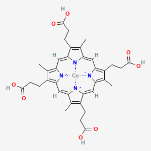 molecular formula C36H36CoN4O8-4 B10769183 cobalt;3-[(1Z,4Z,10Z,14Z)-7,12,17-tris(2-carboxyethyl)-3,8,13,18-tetramethylporphyrin-21,22,23,24-tetraid-2-yl]propanoic acid 