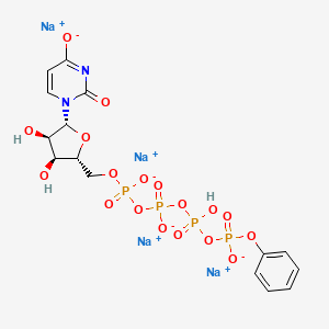 molecular formula C15H16N2Na4O18P4 B10769351 tetrasodium;[[(2R,3S,4R,5R)-3,4-dihydroxy-5-(4-oxido-2-oxopyrimidin-1-yl)oxolan-2-yl]methoxy-oxidophosphoryl] [hydroxy-[oxido(phenoxy)phosphoryl]oxyphosphoryl] phosphate 