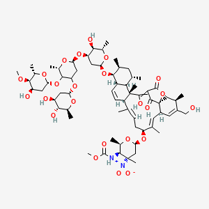 molecular formula C67H100N2O24 B10769682 methyl N-[(2R,3R,4S,6R)-6-[[(1S,3R,6S,7E,9S,11E,13S,16S,17S,18S,20S,21R,22S)-17-[(2R,4R,5S,6S)-4-[(2S,6S)-4-[(2S,4S,5R,6S)-4,5-dihydroxy-6-methyloxan-2-yl]oxy-5-[(2R,4R,5R,6S)-4-hydroxy-5-methoxy-6-methyloxan-2-yl]oxy-6-methyloxan-2-yl]oxy-5-hydroxy-6-methyloxan-2-yl]oxy-23-hydroxy-4-(hydroxymethyl)-3,8,12,18,20,22-hexamethyl-25,27-dioxo-26-oxapentacyclo[22.2.1.01,6.013,22.016,21]heptacosa-4,7,11,14,23-pentaen-9-yl]oxy]-2,4-dimethyl-4-nitrooxan-3-yl]carbamate 