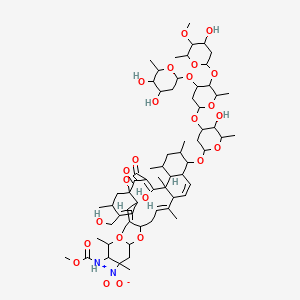 molecular formula C67H100N2O24 B10769847 methyl N-[6-[[(7Z,11E,23Z)-17-[4-[4-(4,5-dihydroxy-6-methyloxan-2-yl)oxy-5-(4-hydroxy-5-methoxy-6-methyloxan-2-yl)oxy-6-methyloxan-2-yl]oxy-5-hydroxy-6-methyloxan-2-yl]oxy-23-hydroxy-4-(hydroxymethyl)-3,8,12,18,20,22-hexamethyl-25,27-dioxo-26-oxapentacyclo[22.2.1.01,6.013,22.016,21]heptacosa-4,7,11,14,23-pentaen-9-yl]oxy]-2,4-dimethyl-4-nitrooxan-3-yl]carbamate 