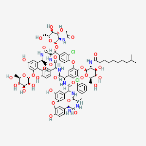 molecular formula C89H99Cl2N9O33 B10769911 (1S,2R,19R,22S,34S,37R,40R,52R)-2-[(2R,3R,4R,5S,6R)-3-acetamido-4,5-dihydroxy-6-(hydroxymethyl)oxan-2-yl]oxy-22-amino-5,15-dichloro-64-[(2S,3R,4R,5S,6R)-4,5-dihydroxy-6-(hydroxymethyl)-3-(9-methyldecanoylamino)oxan-2-yl]oxy-26,31,44,49-tetrahydroxy-21,35,38,54,56,59-hexaoxo-47-[(2R,3S,4S,5S,6R)-3,4,5-trihydroxy-6-(hydroxymethyl)oxan-2-yl]oxy-7,13,28-trioxa-20,36,39,53,55,58-hexazaundecacyclo[38.14.2.23,6.214,17.219,34.18,12.123,27.129,33.141,45.010,37.046,51]hexahexaconta-3,5,8,10,12(64),14,16,23(61),24,26,29(60),30,32,41(57),42,44,46(51),47,49,62,65-henicosaene-52-carboxylic acid 