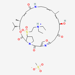 molecular formula C35H54N4O12S2 B10770027 diethyl-[2-[[(6R,10R,11R,21S)-21-hydroxy-11,19-dimethyl-2,8,14,23-tetraoxo-10-propan-2-yl-9,26-dioxa-3,15,28-triazatricyclo[23.2.1.03,7]octacosa-1(27),12,17,19,25(28)-pentaen-6-yl]sulfonyl]ethyl]azanium;methanesulfonate 