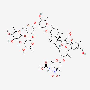 molecular formula C67H100N2O24 B10770084 methyl N-[(4S)-6-[[(1S,22S)-17-[4-[4-(4,5-dihydroxy-6-methyloxan-2-yl)oxy-5-(4-hydroxy-5-methoxy-6-methyloxan-2-yl)oxy-6-methyloxan-2-yl]oxy-5-hydroxy-6-methyloxan-2-yl]oxy-23-hydroxy-4-(hydroxymethyl)-3,8,12,18,20,22-hexamethyl-25,27-dioxo-26-oxapentacyclo[22.2.1.01,6.013,22.016,21]heptacosa-4,7,11,14,23-pentaen-9-yl]oxy]-2,4-dimethyl-4-nitrooxan-3-yl]carbamate 