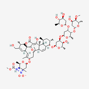 molecular formula C67H100N2O24 B10770105 methyl N-[(2R,3R,4S,6R)-6-[[(1S,3R,6S,7E,9S,13S,16S,17S,18S,20S,21R,22S,23Z)-17-[(2R,4R,5S,6S)-4-[(2S,6S)-4-[(2S,4S,5R,6S)-4,5-dihydroxy-6-methyloxan-2-yl]oxy-5-[(2R,4R,5R,6S)-4-hydroxy-5-methoxy-6-methyloxan-2-yl]oxy-6-methyloxan-2-yl]oxy-5-hydroxy-6-methyloxan-2-yl]oxy-23-hydroxy-4-(hydroxymethyl)-3,8,12,18,20,22-hexamethyl-25,27-dioxo-26-oxapentacyclo[22.2.1.01,6.013,22.016,21]heptacosa-4,7,11,14,23-pentaen-9-yl]oxy]-2,4-dimethyl-4-nitrooxan-3-yl]carbamate 