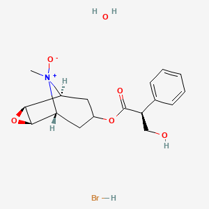 molecular formula C17H24BrNO6 B10770158 [(1S,2S,4R,5R)-9-methyl-9-oxido-3-oxa-9-azoniatricyclo[3.3.1.02,4]nonan-7-yl] (2S)-3-hydroxy-2-phenylpropanoate;hydrate;hydrobromide 