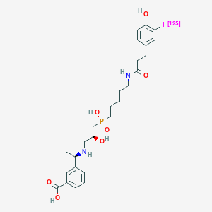 molecular formula C26H36IN2O7P B10770337 3-[(1R)-1-[[(2S)-2-hydroxy-3-[hydroxy-[5-[3-(4-hydroxy-3-(125I)iodanylphenyl)propanoylamino]pentyl]phosphoryl]propyl]amino]ethyl]benzoic acid 
