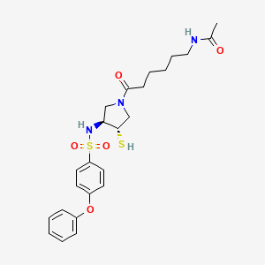 molecular formula C24H31N3O5S2 B10770711 N-[6-oxo-6-[(3S,4S)-3-[(4-phenoxyphenyl)sulfonylamino]-4-sulfanylpyrrolidin-1-yl]hexyl]acetamide 