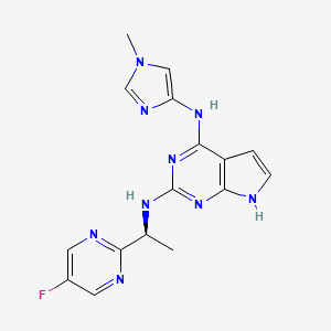 molecular formula C16H16FN9 B10770830 2-N-((1S)-1-(5-Fluoropyrimidin-2-yl)ethyl)-4-N-(1-methylimidazol-4-yl)-7H-pyrrolo(2,3-d)pyrimidine-2,4-diamine CAS No. 1220516-48-2