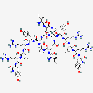 molecular formula C110H170N34O24 B10770905 (3R,9R,12S,18S,24S,27S)-3,18-bis[[(2S,3S)-2-amino-1-hydroxy-3-methylpentylidene]amino]-9-N,24-N-bis[(2S)-1-[(2S)-5-carbamimidamido-1-[(2S)-1-[(2S)-5-carbamimidamido-1-hydroxy-1-[(2S)-1-hydroxy-3-(4-hydroxyphenyl)-1-iminopropan-2-yl]iminopentan-2-yl]imino-1-hydroxy-4-methylpentan-2-yl]imino-1-hydroxypentan-2-yl]imino-1-hydroxy-3-(4-hydroxyphenyl)propan-2-yl]-6,11,21,26-tetrahydroxy-2,17-dioxo-1,7,10,16,22,25-hexazatricyclo[25.3.0.012,16]triaconta-6,10,21,25-tetraene-9,24-dicarboximidic acid 