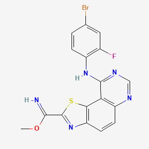 molecular formula C17H11BrFN5OS B10770953 Methyl 9-(4-bromo-2-fluoroanilino)-[1,3]thiazolo[5,4-f]quinazoline-2-carboximidate 