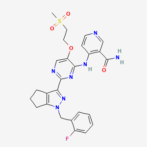 molecular formula C26H26FN7O4S B10770971 4-[[2-[1-[(2-fluorophenyl)methyl]-5,6-dihydro-4H-cyclopenta[c]pyrazol-3-yl]-5-(2-methylsulfonylethoxy)pyrimidin-4-yl]amino]pyridine-3-carboxamide 