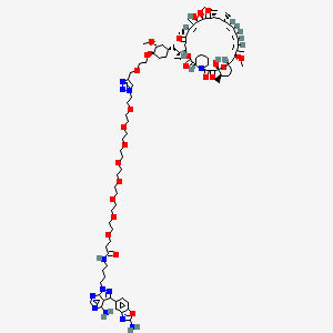 molecular formula C91H138N12O24 B10772483 N-[4-[4-amino-3-(2-amino-1,3-benzoxazol-5-yl)pyrazolo[3,4-d]pyrimidin-1-yl]butyl]-3-[2-[2-[2-[2-[2-[2-[2-[2-[4-[2-[(1R,2R,4S)-4-[(2R)-2-[(1R,9S,12S,15R,16E,18R,19R,21R,23S,24E,26E,28E,30S,32S,35R)-1,18-dihydroxy-19,30-dimethoxy-15,17,21,23,29,35-hexamethyl-2,3,10,14,20-pentaoxo-11,36-dioxa-4-azatricyclo[30.3.1.04,9]hexatriaconta-16,24,26,28-tetraen-12-yl]propyl]-2-methoxycyclohexyl]oxyethoxymethyl]triazol-1-yl]ethoxy]ethoxy]ethoxy]ethoxy]ethoxy]ethoxy]ethoxy]ethoxy]propanamide 