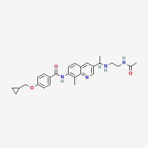 molecular formula C27H32N4O3 B10772488 N-[3-[1-(2-acetamidoethylamino)ethyl]-8-methylquinolin-7-yl]-4-(cyclopropylmethoxy)benzamide 