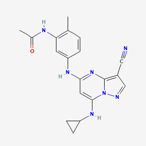 molecular formula C19H19N7O B10772722 N-[5-[[3-cyano-7-(cyclopropylamino)pyrazolo[1,5-a]pyrimidin-5-yl]amino]-2-methylphenyl]acetamide 