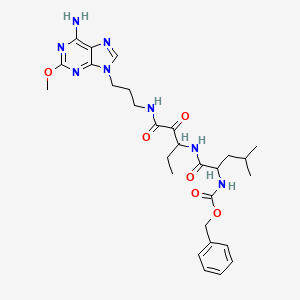 molecular formula C28H38N8O6 B10772944 benzyl N-[1-[[1-[3-(6-amino-2-methoxypurin-9-yl)propylamino]-1,2-dioxopentan-3-yl]amino]-4-methyl-1-oxopentan-2-yl]carbamate 