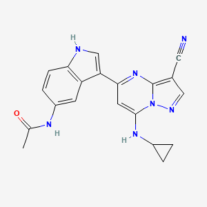 molecular formula C20H17N7O B10773853 N-[3-[3-cyano-7-(cyclopropylamino)pyrazolo[1,5-a]pyrimidin-5-yl]-1H-indol-5-yl]acetamide 