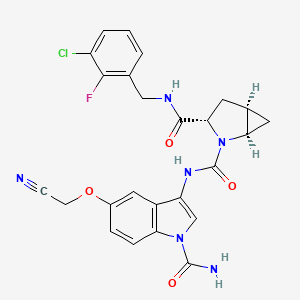 molecular formula C25H22ClFN6O4 B10773888 (1R,3S,5R)-2-N-[1-carbamoyl-5-(cyanomethoxy)indol-3-yl]-3-N-[(3-chloro-2-fluorophenyl)methyl]-2-azabicyclo[3.1.0]hexane-2,3-dicarboxamide 