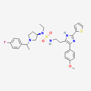 molecular formula C30H36FN5O3S2 B10773927 5-[2-[[ethyl-[(3R)-1-[1-(4-fluorophenyl)ethyl]pyrrolidin-3-yl]sulfamoyl]amino]ethyl]-4-(4-methoxyphenyl)-2-thiophen-2-yl-1H-imidazole 