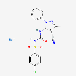molecular formula C18H14ClN5NaO3S+ B10773963 Sodium;1-(4-chlorophenyl)sulfonyl-3-(4-cyano-5-methyl-2-phenylpyrazol-3-yl)urea 