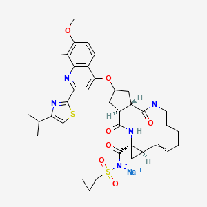 molecular formula C38H46N5NaO7S2 B10774109 sodium (cyclopropanesulfonyl)[(1R,4R,6S,7Z,15R,17R)-17-({7-methoxy-8-methyl-2-[4-(propan-2-yl)-1,3-thiazol-2-yl]quinolin-4-yl}oxy)-13-methyl-2,14-dioxo-3,13-diazatricyclo[13.3.0.0,]octadec-7-ene-4-carbonyl]azanide 