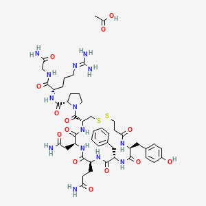 molecular formula C48H68N14O14S2 B10774956 acetic acid;(2S)-N-[(2S)-1-[(2-amino-2-oxoethyl)amino]-5-(diaminomethylideneamino)-1-oxopentan-2-yl]-1-[(4R,7S,10S,13S,16S)-7-(2-amino-2-oxoethyl)-10-(3-amino-3-oxopropyl)-13-benzyl-16-[(4-hydroxyphenyl)methyl]-6,9,12,15,18-pentaoxo-1,2-dithia-5,8,11,14,17-pentazacycloicosane-4-carbonyl]pyrrolidine-2-carboxamide 