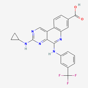 molecular formula C22H16F3N5O2 B10775106 3-(Cyclopropylamino)-5-{[3-(Trifluoromethyl)phenyl]amino}pyrimido[4,5-C]quinoline-8-Carboxylic Acid 