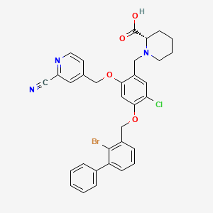 molecular formula C33H29BrClN3O4 B10775317 (2S)-1-[[4-[(2-bromo-3-phenylphenyl)methoxy]-5-chloro-2-[(2-cyanopyridin-4-yl)methoxy]phenyl]methyl]piperidine-2-carboxylic acid 