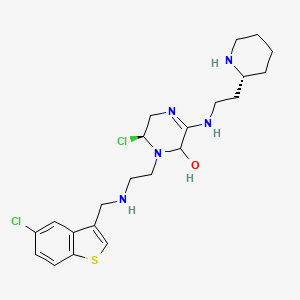 molecular formula C22H31Cl2N5OS B10776364 (3Z,6S)-6-Chloro-1-(2-{[(5-chloro-1-benzothiophen-3-yl)methyl]amino}ethyl)-3-({2-[(2R)-2-piperidinyl]ethyl}imino)-2-piperazinol 