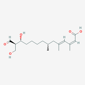 molecular formula C18H30O5 B10776422 (2E,4E,7R,12R,13R)-13-formyl-12,14-dihydroxy-3,5,7-trimethyltetradeca-2,4-dienoic acid 
