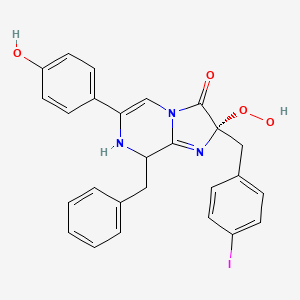 molecular formula C26H22IN3O4 B10776726 (2R)-8-Benzyl-2-hydroperoxy-6-(4-hydroxyphenyl)-2-(4-iodobenzyl)-7,8-dihydroimidazo[1,2-A]pyrazin-3(2H)-one 