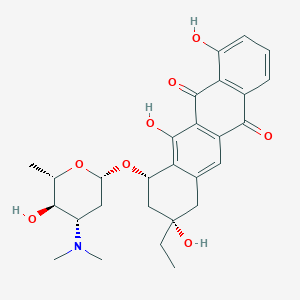 molecular formula C28H33NO8 B10776784 10-(4-Dimethylamino-5-hydroxy-6-methyl-tetrahydro-pyran-2-yloxy)-8-ethyl-1,8,11-trihydroxy-7,8,9,10-tetrahydro-naphthacene-5,12-dione 