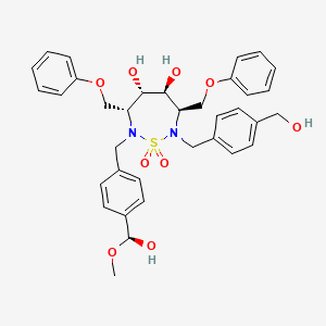 molecular formula C35H40N2O9S B10776880 (3R,4S,5S,6R)-2-[[4-[(S)-hydroxy(methoxy)methyl]phenyl]methyl]-7-[[4-(hydroxymethyl)phenyl]methyl]-1,1-dioxo-3,6-bis(phenoxymethyl)-1,2,7-thiadiazepane-4,5-diol 