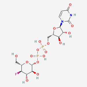 molecular formula C15H23FN2O16P2 B10776948 [[(2S,3R,4R,5R)-5-(2,4-dioxopyrimidin-1-yl)-3,4-dihydroxyoxolan-2-yl]methoxy-hydroxyphosphoryl] [(2R,3S,4S,5R,6S)-5-fluoro-3,4-dihydroxy-6-(hydroxymethyl)oxan-2-yl] hydrogen phosphate 