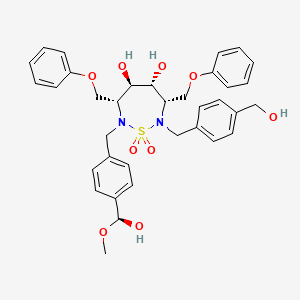 molecular formula C35H40N2O9S B10777043 (3R,4R,5R,6S)-2-[[4-[(S)-hydroxy(methoxy)methyl]phenyl]methyl]-7-[[4-(hydroxymethyl)phenyl]methyl]-1,1-dioxo-3,6-bis(phenoxymethyl)-1,2,7-thiadiazepane-4,5-diol 