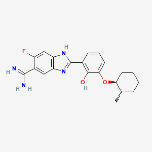 molecular formula C21H23FN4O2 B10777248 2-{5-[Amino(iminio)methyl]-6-fluoro-1H-benzimidazol-2-YL}-6-[(2-methylcyclohexyl)oxy]benzenolate 