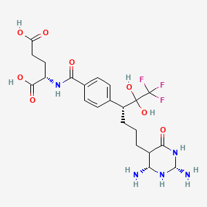 molecular formula C22H30F3N5O8 B10777321 N-({4-[(1R)-4-[(2R,4S,5S)-2,4-diamino-6-oxohexahydropyrimidin-5-yl]-1-(2,2,2-trifluoro-1,1-dihydroxyethyl)butyl]phenyl}carbonyl)-L-glutamic acid 
